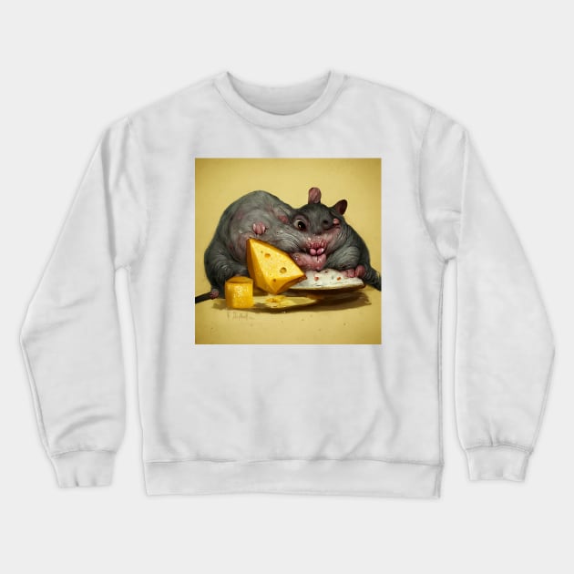 Fat Rat Eating Cheese, a very ugly rat, but a bit cute. Crewneck Sweatshirt by rolphenstien